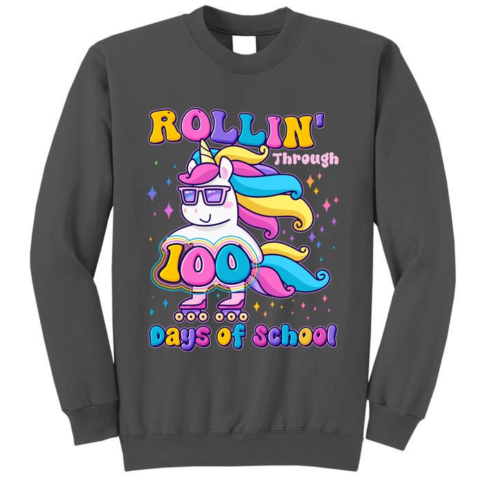 Rollin Through 100 Days Of School Roller Skating Unicorn Tall Sweatshirt