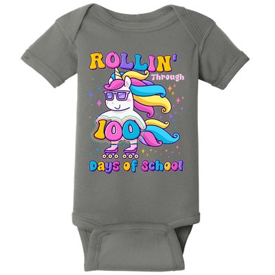 Rollin Through 100 Days Of School Roller Skating Unicorn Baby Bodysuit
