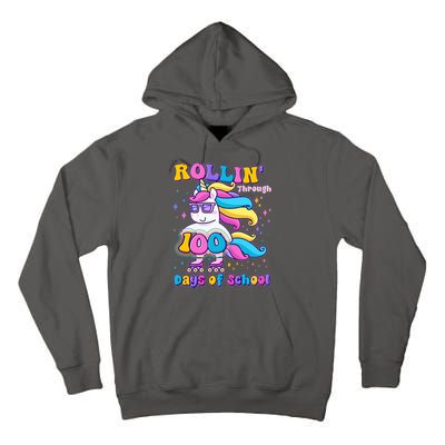 Rollin Through 100 Days Of School Roller Skating Unicorn Tall Hoodie