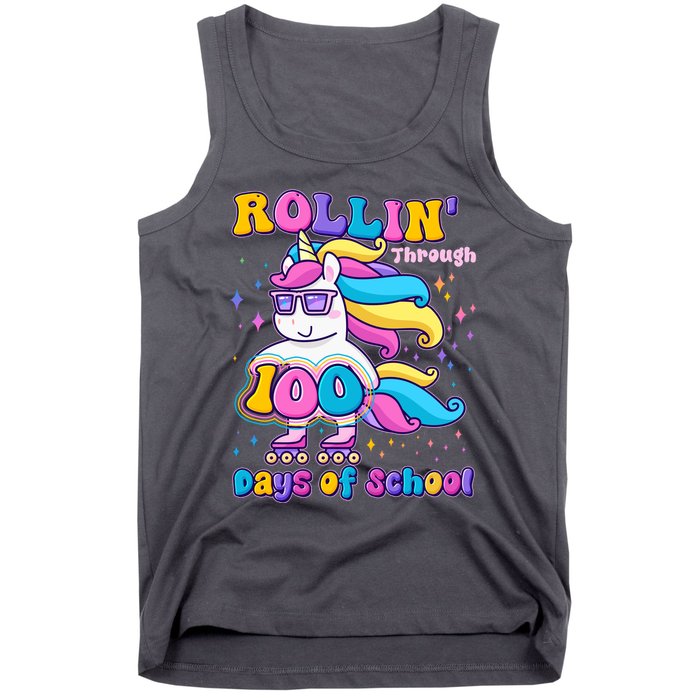 Rollin Through 100 Days Of School Roller Skating Unicorn Tank Top