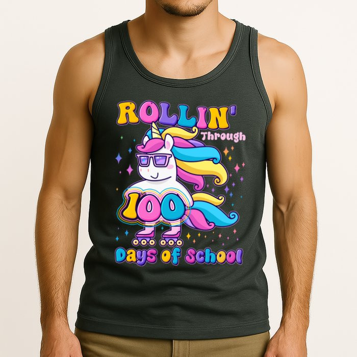 Rollin Through 100 Days Of School Roller Skating Unicorn Tank Top