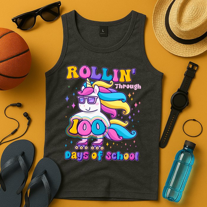 Rollin Through 100 Days Of School Roller Skating Unicorn Tank Top