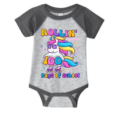 Rollin Through 100 Days Of School Roller Skating Unicorn Infant Baby Jersey Bodysuit