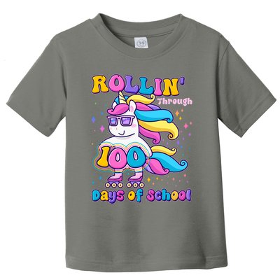 Rollin Through 100 Days Of School Roller Skating Unicorn Toddler T-Shirt