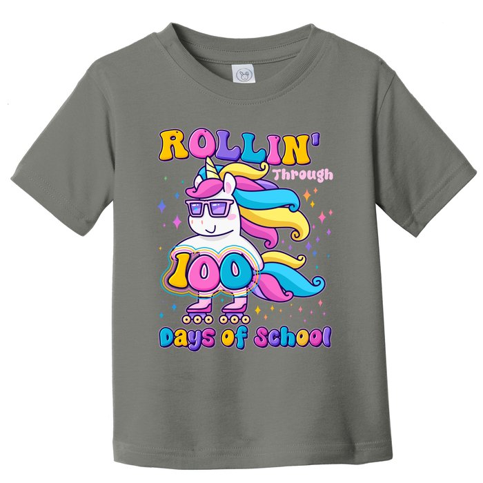 Rollin Through 100 Days Of School Roller Skating Unicorn Toddler T-Shirt