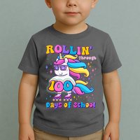 Rollin Through 100 Days Of School Roller Skating Unicorn Toddler T-Shirt