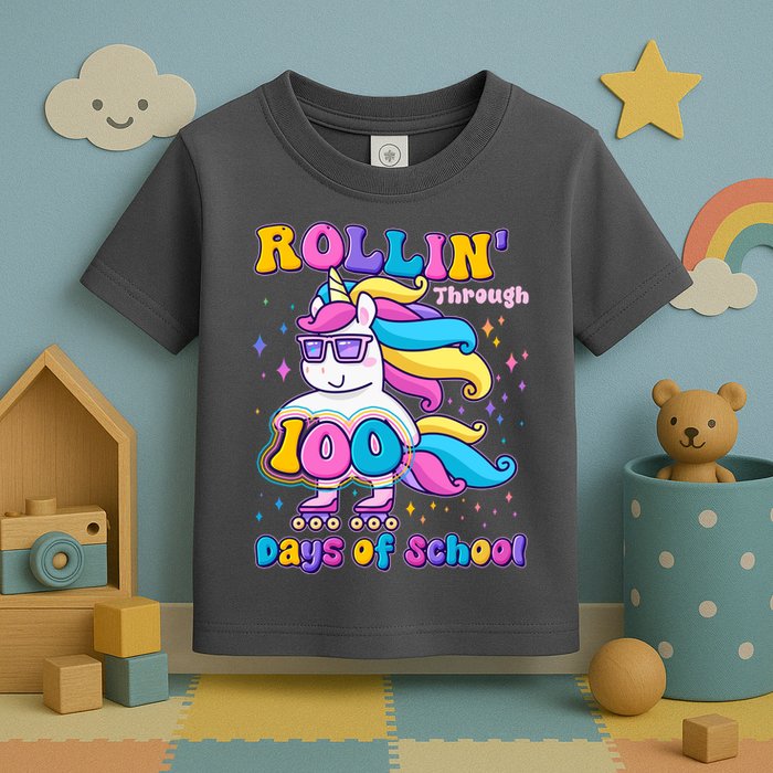 Rollin Through 100 Days Of School Roller Skating Unicorn Toddler T-Shirt