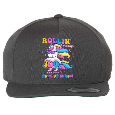 Rollin Through 100 Days Of School Roller Skating Unicorn Wool Snapback Cap