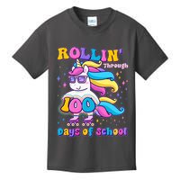 Rollin Through 100 Days Of School Roller Skating Unicorn Kids T-Shirt