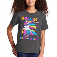 Rollin Through 100 Days Of School Roller Skating Unicorn Kids T-Shirt