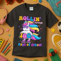 Rollin Through 100 Days Of School Roller Skating Unicorn Kids T-Shirt