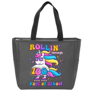 Rollin Through 100 Days Of School Roller Skating Unicorn Zip Tote Bag