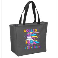 Rollin Through 100 Days Of School Roller Skating Unicorn Zip Tote Bag