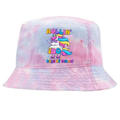 Rollin Through 100 Days Of School Roller Skating Unicorn Tie-Dyed Bucket Hat