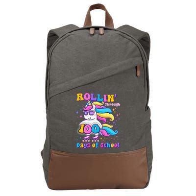 Rollin Through 100 Days Of School Roller Skating Unicorn Cotton Canvas Backpack