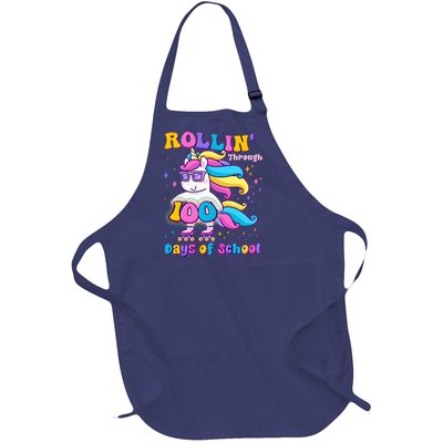 Rollin Through 100 Days Of School Roller Skating Unicorn Full-Length Apron With Pockets