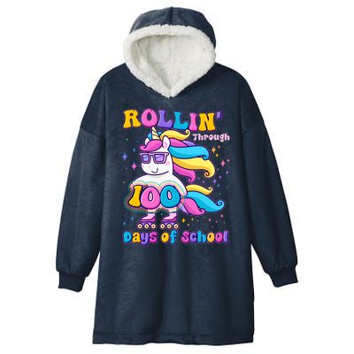 Rollin Through 100 Days Of School Roller Skating Unicorn Hooded Wearable Blanket