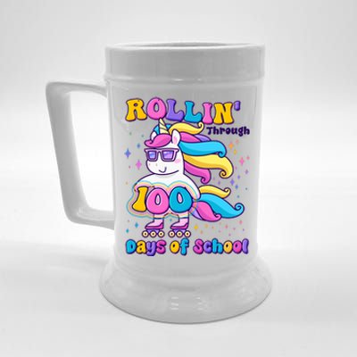 Rollin Through 100 Days Of School Roller Skating Unicorn Beer Stein