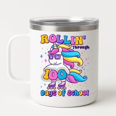 Rollin Through 100 Days Of School Roller Skating Unicorn 12 oz Stainless Steel Tumbler Cup