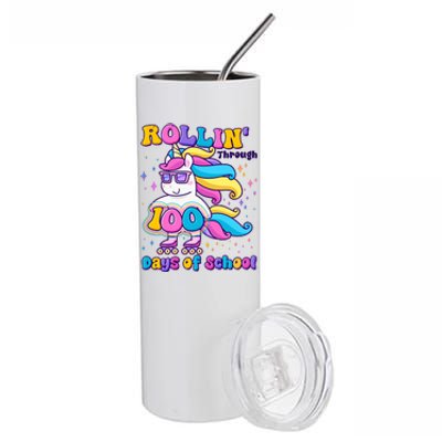 Rollin Through 100 Days Of School Roller Skating Unicorn Stainless Steel Tumbler