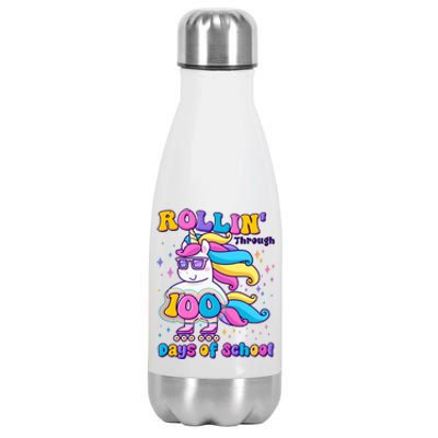 Rollin Through 100 Days Of School Roller Skating Unicorn Stainless Steel Insulated Water Bottle