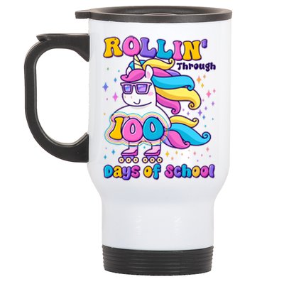 Rollin Through 100 Days Of School Roller Skating Unicorn Stainless Steel Travel Mug