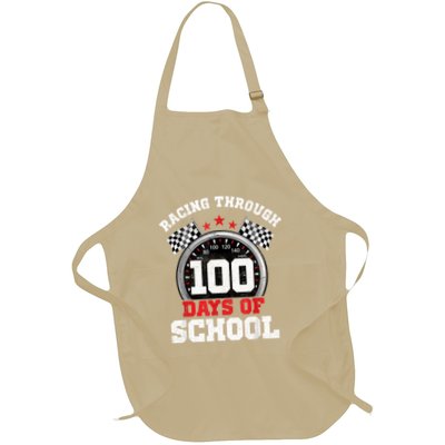 Racing Through 100 Days Of School Race Car 100th Day School Full-Length Apron With Pockets