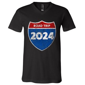 Road Trip 2024 Sign Matching Family Group V-Neck T-Shirt