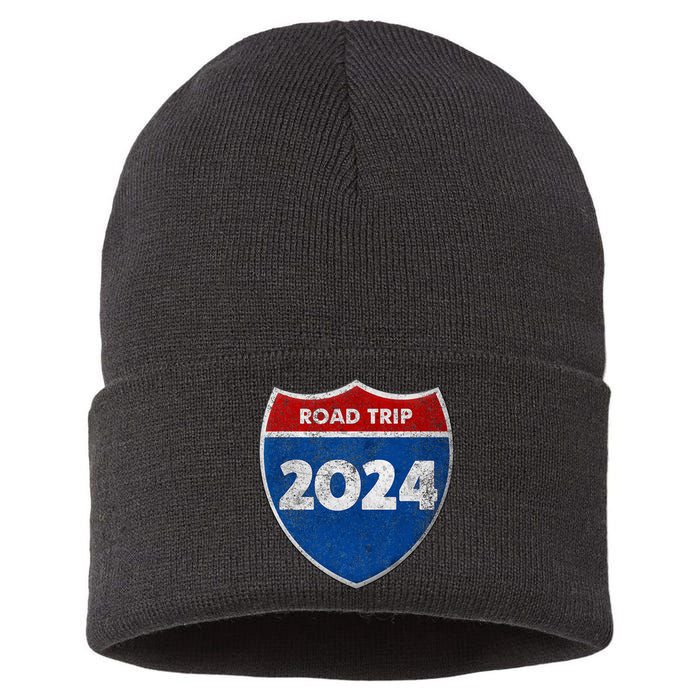 Road Trip 2024 Sign Matching Family Group Sustainable Knit Beanie