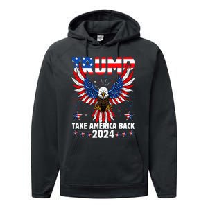 Retro Trump 2024 Take America Back American Flag Trump 2024 Performance Fleece Hoodie