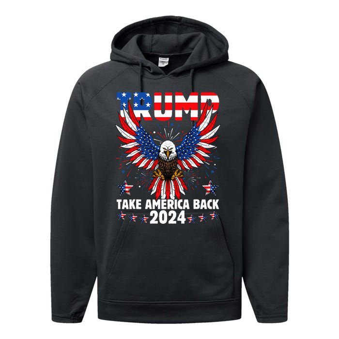 Retro Trump 2024 Take America Back American Flag Trump 2024 Performance Fleece Hoodie