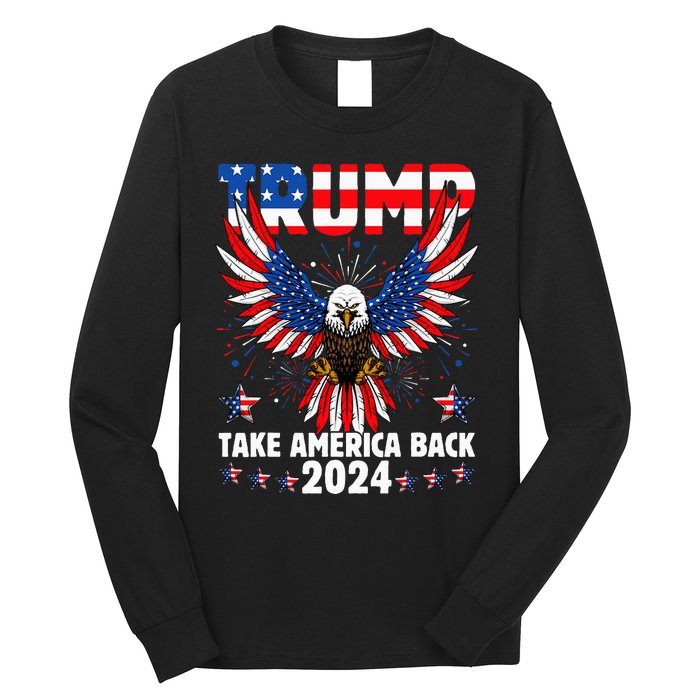 Retro Trump 2024 Take America Back American Flag Trump 2024 Long Sleeve Shirt