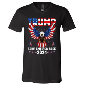 Retro Trump 2024 Take America Back American Flag Trump 2024 V-Neck T-Shirt