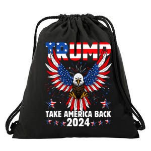 Retro Trump 2024 Take America Back American Flag Trump 2024 Drawstring Bag