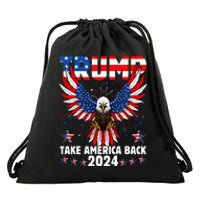 Retro Trump 2024 Take America Back American Flag Trump 2024 Drawstring Bag