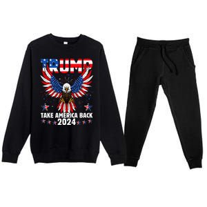 Retro Trump 2024 Take America Back American Flag Trump 2024 Premium Crewneck Sweatsuit Set