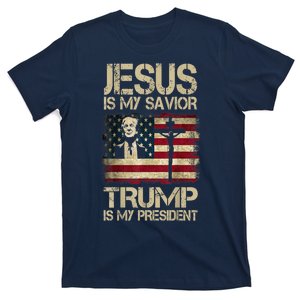 Retro Trump 2024 Usa Flag Jesus Is My Savior Trump Is My President Gift T-Shirt