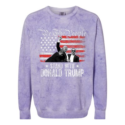 Retro Trump 2024 American Flag Stand With Donald Trump Colorblast Crewneck Sweatshirt