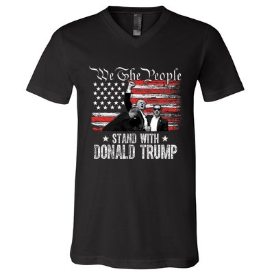 Retro Trump 2024 American Flag Stand With Donald Trump V-Neck T-Shirt