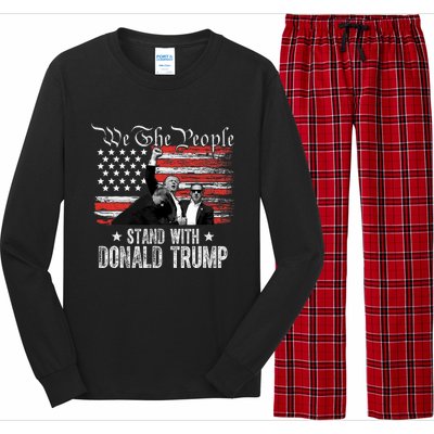 Retro Trump 2024 American Flag Stand With Donald Trump Long Sleeve Pajama Set