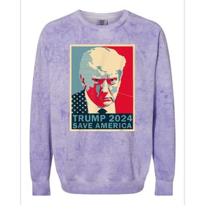 Retro Trump 2024 Save America Funny Trump Mug Shot Gift Colorblast Crewneck Sweatshirt