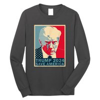 Retro Trump 2024 Save America Funny Trump Mug Shot Gift Long Sleeve Shirt