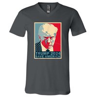 Retro Trump 2024 Save America Funny Trump Mug Shot Gift V-Neck T-Shirt