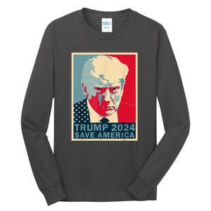 Retro Trump 2024 Save America Funny Trump Mug Shot Gift Tall Long Sleeve T-Shirt