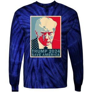 Retro Trump 2024 Save America Funny Trump Mug Shot Gift Tie-Dye Long Sleeve Shirt