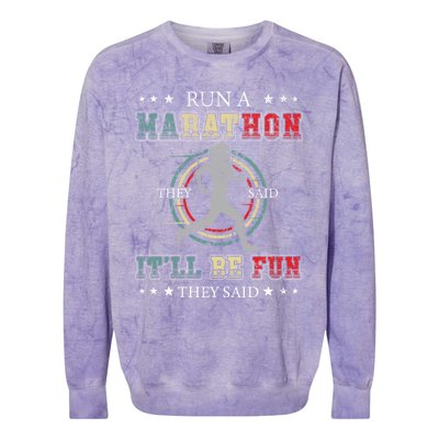 Running The 26 2 Miles And Be A Finisher For Run A Marathon Cool Gift Colorblast Crewneck Sweatshirt