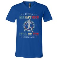 Running The 26 2 Miles And Be A Finisher For Run A Marathon Cool Gift V-Neck T-Shirt