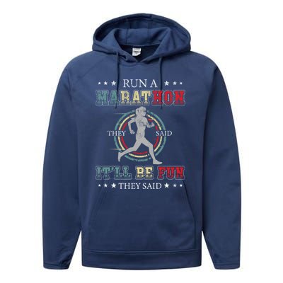 Running The 26 2 Miles And Be A Finisher For Run A Marathon Cool Gift Performance Fleece Hoodie