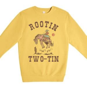 Rootin Twotin 2nd Birthday 2 Year Old Western Cow Bday Premium Crewneck Sweatshirt