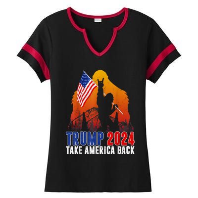 Retro Trump 2024 Take America Back American Flag Trump 2024 Ladies Halftime Notch Neck Tee